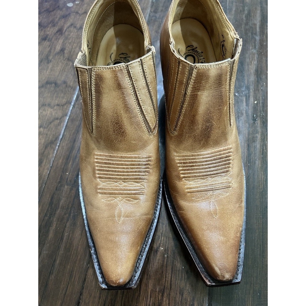 Lucchese Charlie 1 Horse Tan Leather Western Mules Snip Toe Boots Womens 10B